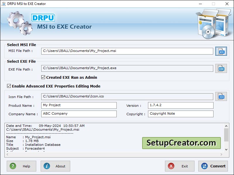 Screenshot of MSI to EXE Converter Software 2.1.0.5