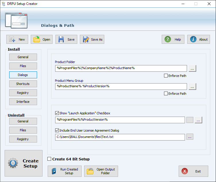 Dialogs option Launch Application Dialogs option Launch Application